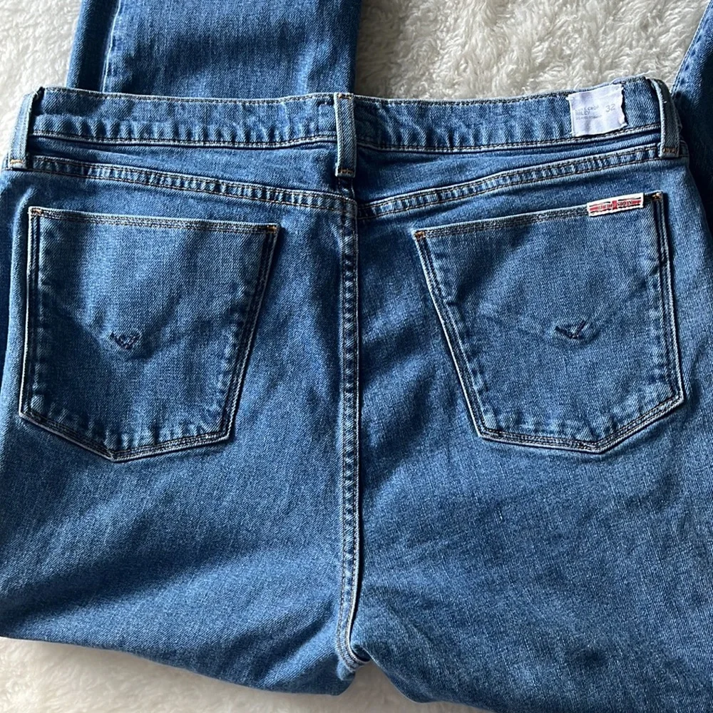 Hudson Riley Luxe Crop Relaxed Straight Raw Hem Button Fly Distressed Jeans 32 - Picture 11 of 15